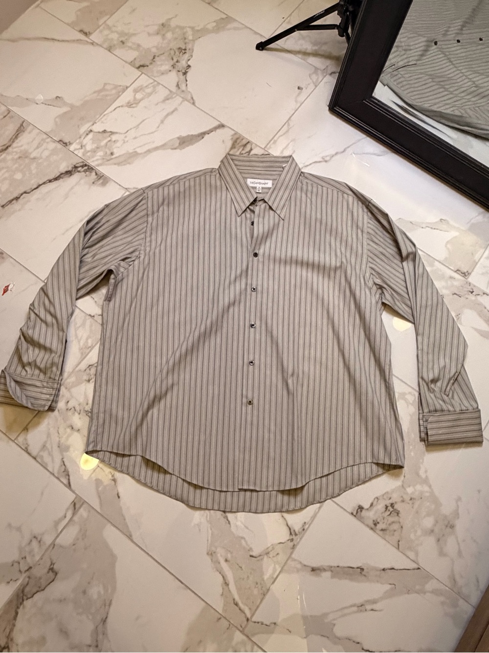 Yves Saint Laurent Men's Gray Pinstripe Dress Shirt, Size XL
